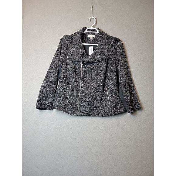 NWT Christopher & Banks Gray Marled Knit LS Rib Side Moto Jacket Women's Plus 1X - Picture 2 of 14